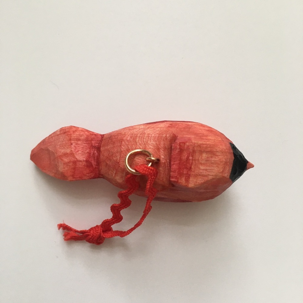 Hand Carved Small Wooden Cardinal Ornament - Picture 3 of 3